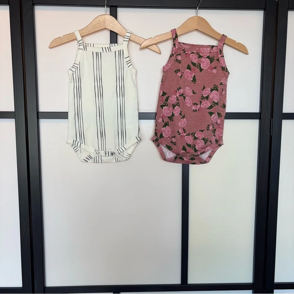 2 tank bodysuits Organic Cotton Blend Little James Floral Stripes Size 6-9 Month